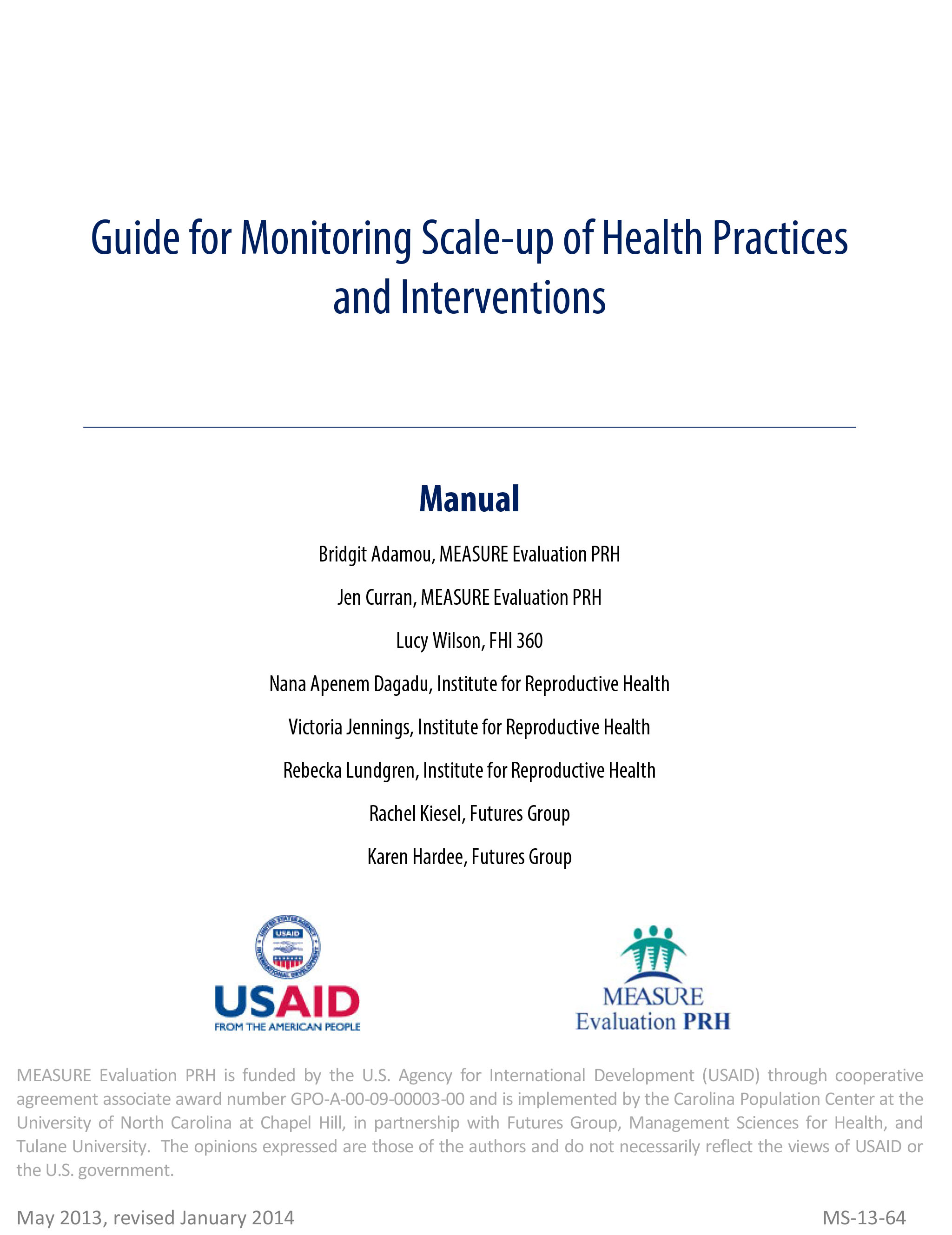 Guide for Monitoring Scale-up of Health Practices and Interventions