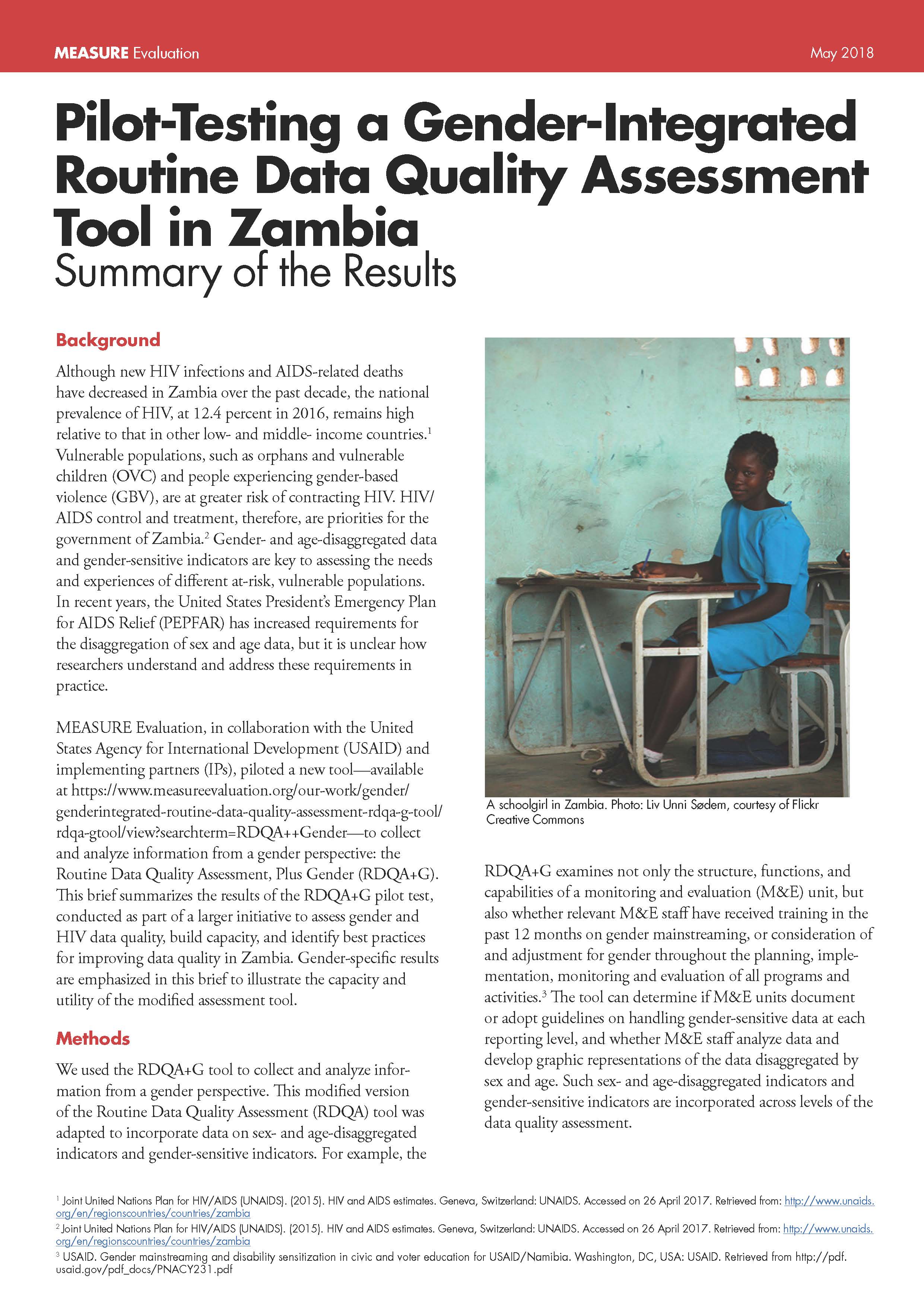 Pilot-Testing a Gender-Integrated Routine Data Quality Assessment Tool in Zambia: Summary of the Results