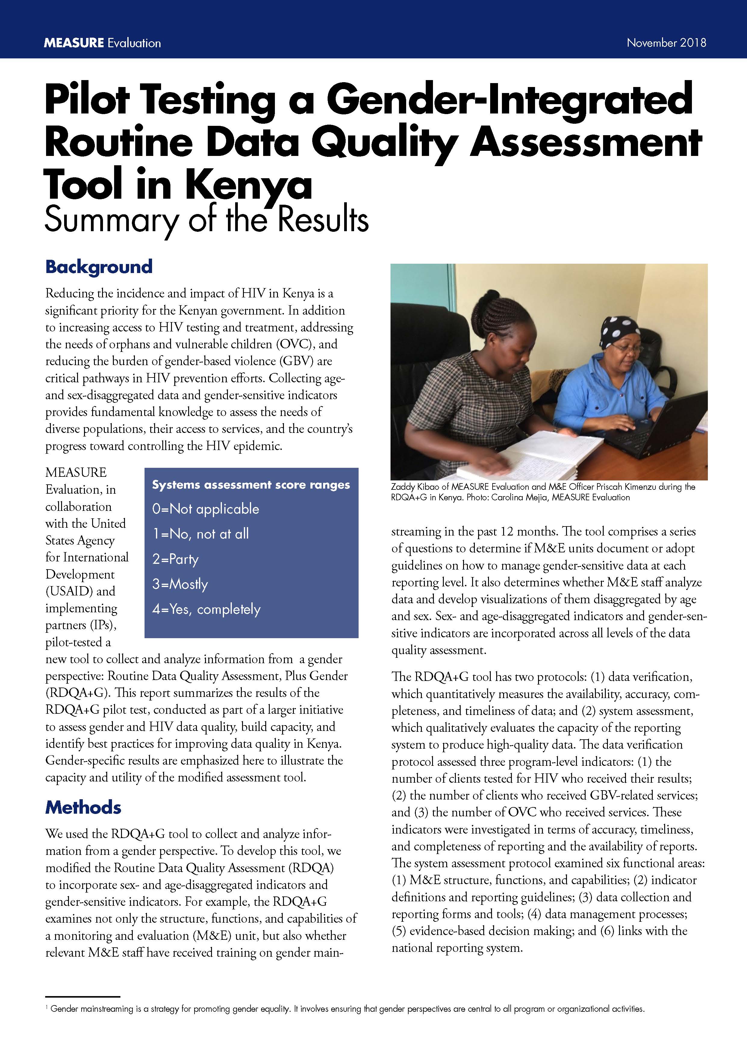 Pilot Testing a Gender-Integrated Routine Data Quality Assessment Tool in Kenya