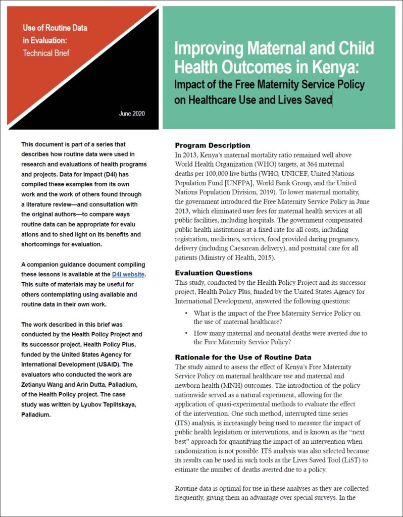 Improving Maternal and Child Health in Kenya Impact of the Free Maternity Service