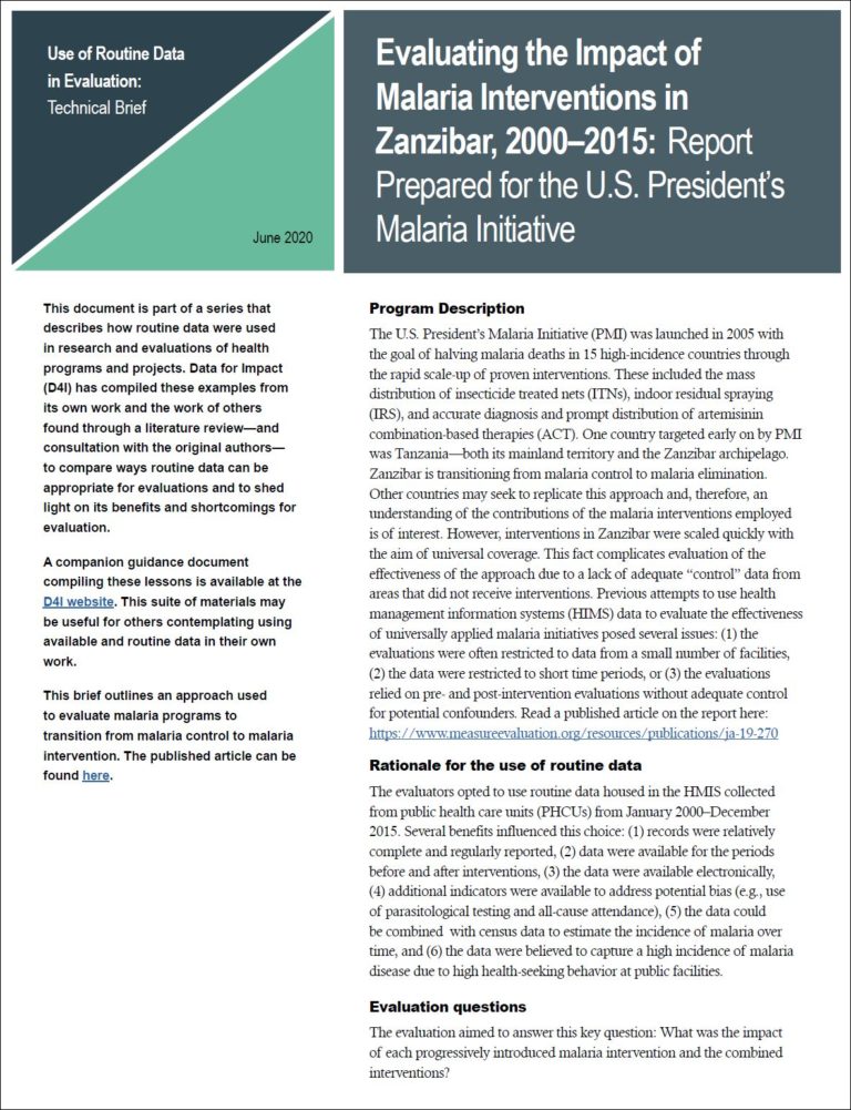 Evaluating the Impact of Malaria Interventions in Zanzibar, 20002015