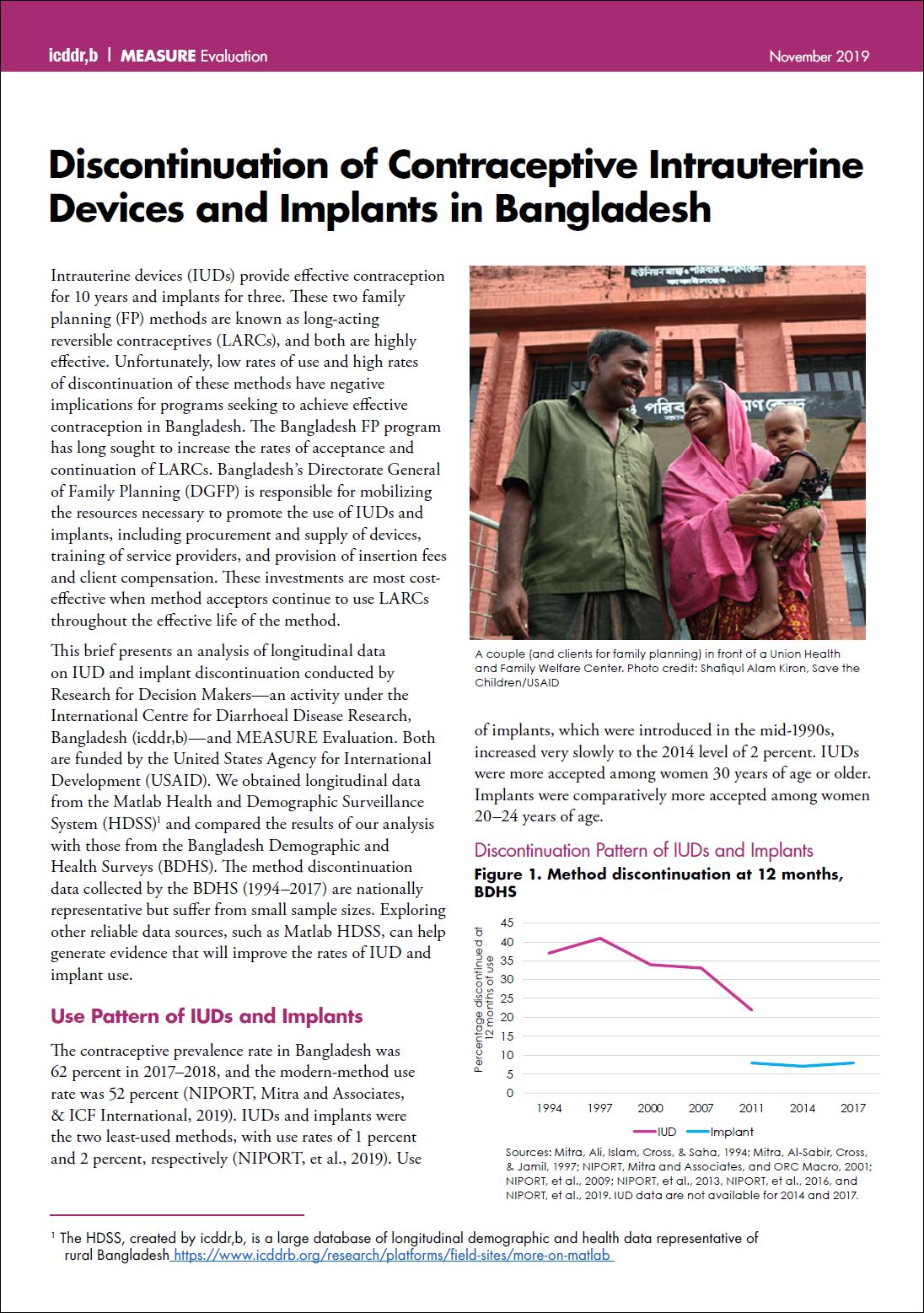 Discontinuation of Contraceptive Intrauterine Devices and Implants in Bangladesh