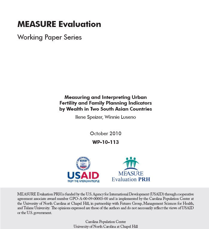 Measuring and Interpreting Urban Fertility and Family Planning Indicators by Wealth in Two South Asian Countries