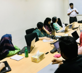 Participants from icddr,b and the University of Dhaka attend the first Learning Lab session on BDHS data merging.