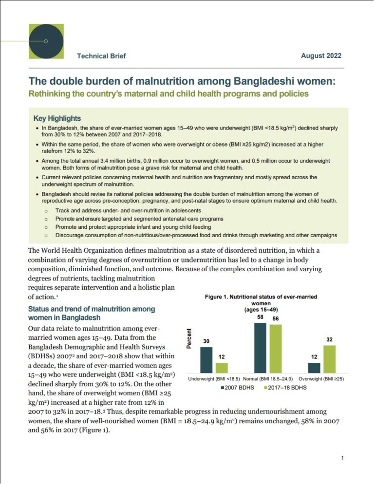 The double burden of malnutrition among Bangladeshi women: Rethinking ...