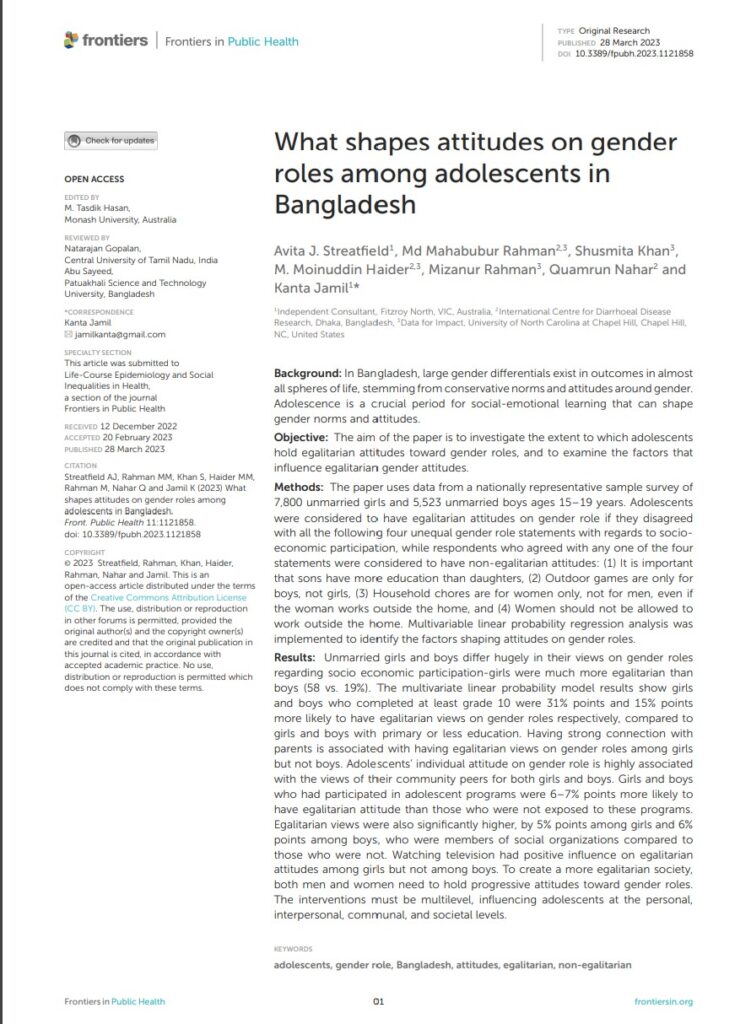What shapes attitudes on gender roles among adolescents in Bangladesh ...