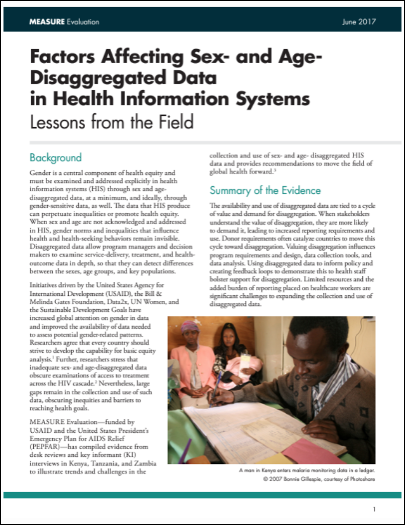 Factors Affecting Sex- and Age-Disaggregated Data in Health Information Systems Lessons from the Field