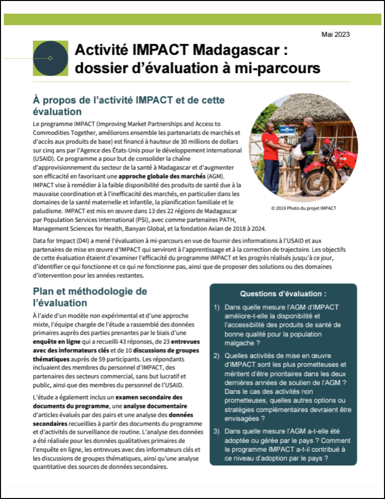 Activité IMPACT Madagascar : dossier d’évaluation à mi-parcours
